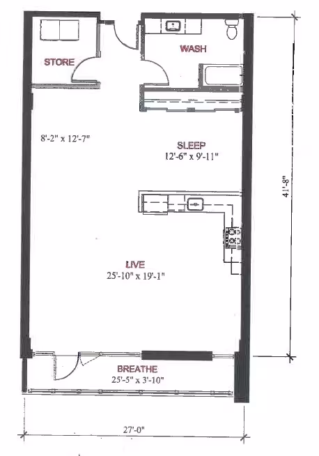 1 Bed 1 Bath  A13 0807 floor plan